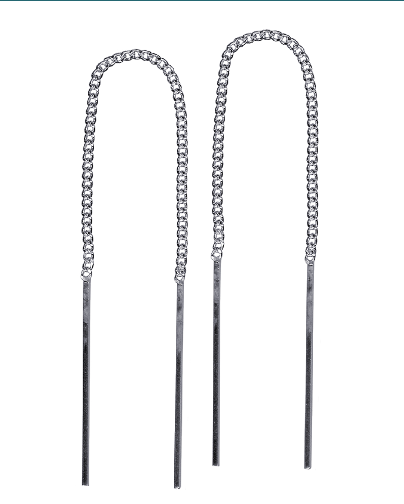 Sterling Silver 925 Thread Chain Threader Long Bar 96mm Earrings