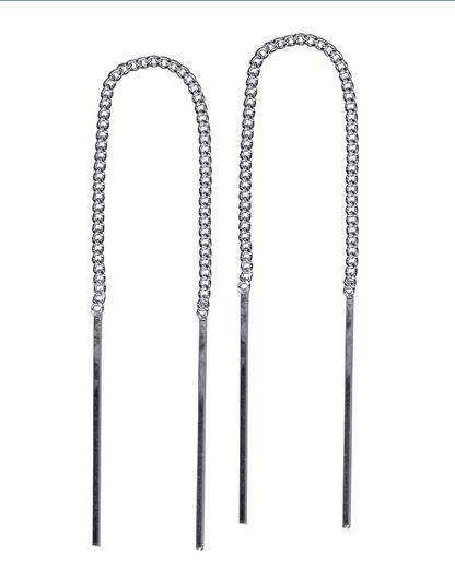 Sterling Silver 925 Thread Chain Threader Long Bar 96mm Earrings