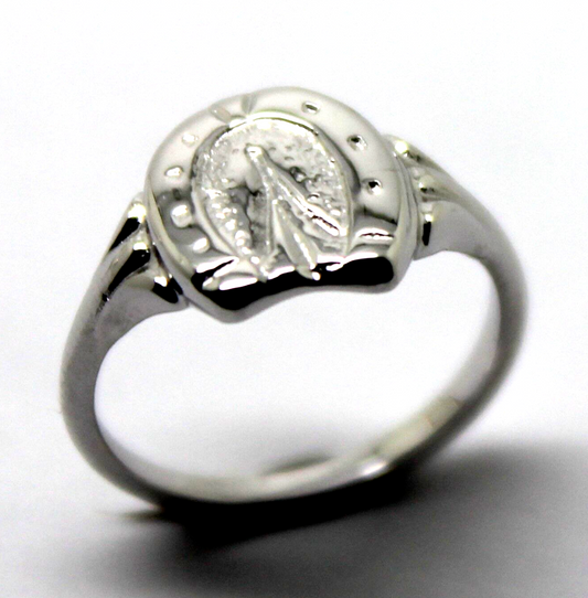 Genuine Solid 9ct 9kt White Gold 375 Childs Lucky Horseshoe Ring - Choose your size