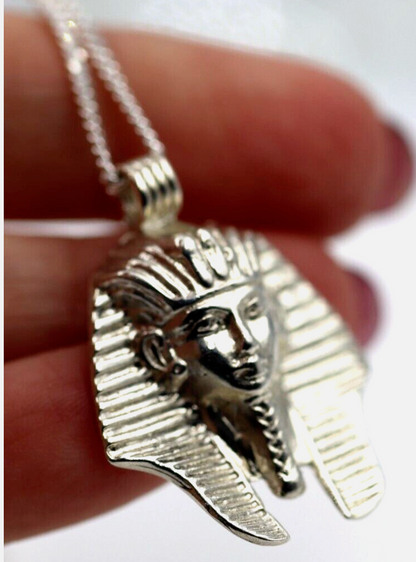 Genuine Sterling Silver 925 Large King Tutankhamun Charm / Pendant + Sterling Silver Chain