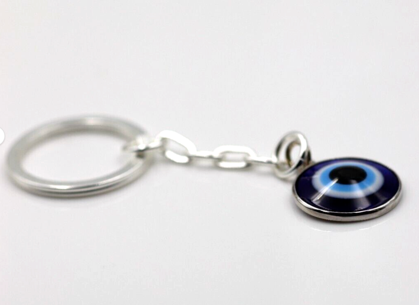 Genuine Sterling Silver 925 Key Ring Keyring with Chain + 20mm Evil Eye