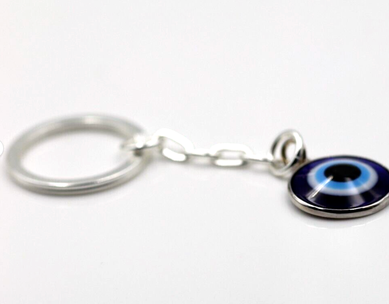 Genuine Sterling Silver 925 Key Ring Keyring with Chain + 20mm Evil Eye