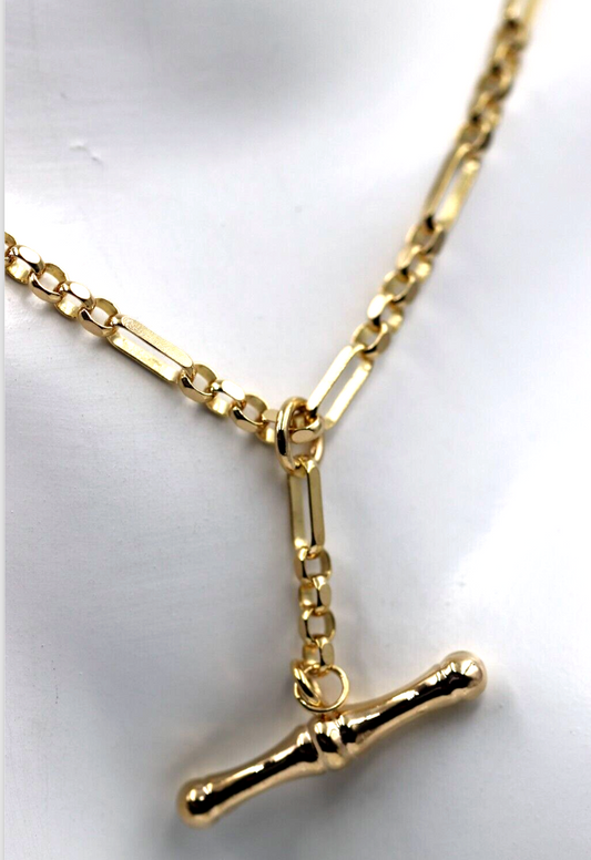 Genuine 45cm 9ct 9K Yellow Gold Fancy Link Chain Necklace with T-Bar -Free Post