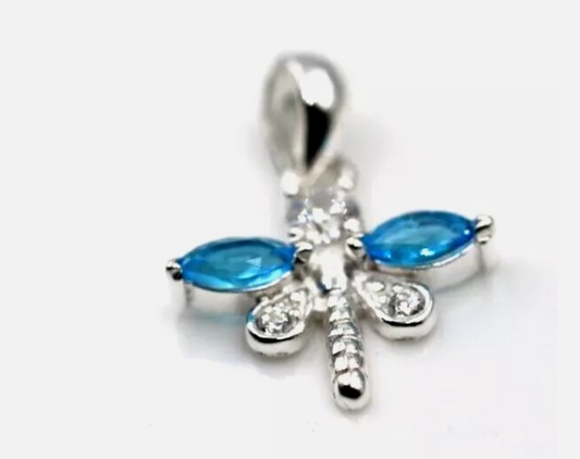 Small Sterling Silver 925 Blue Topaz Dragonfly Pendant Charm