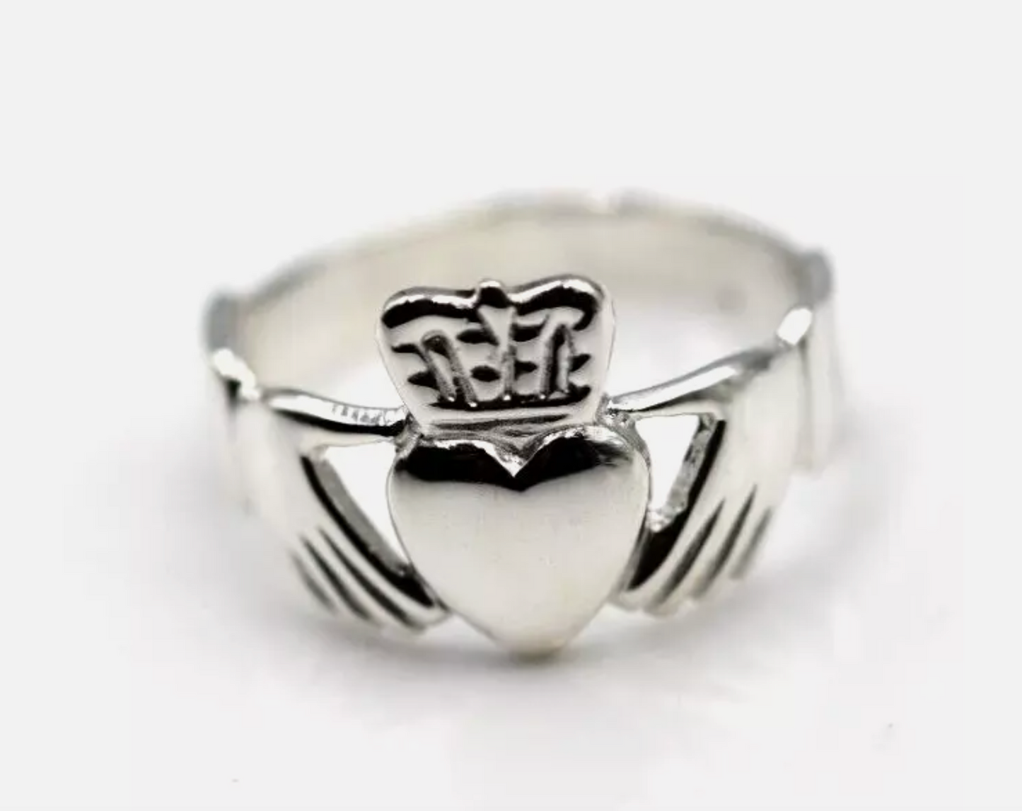 Genuine Solid 9ct 9kt Heavy White Gold Extra Large Irish Claddagh Ring