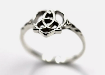 Size S, Genuine 925 Sterling Silver Triquetra Heart Ring 11mm