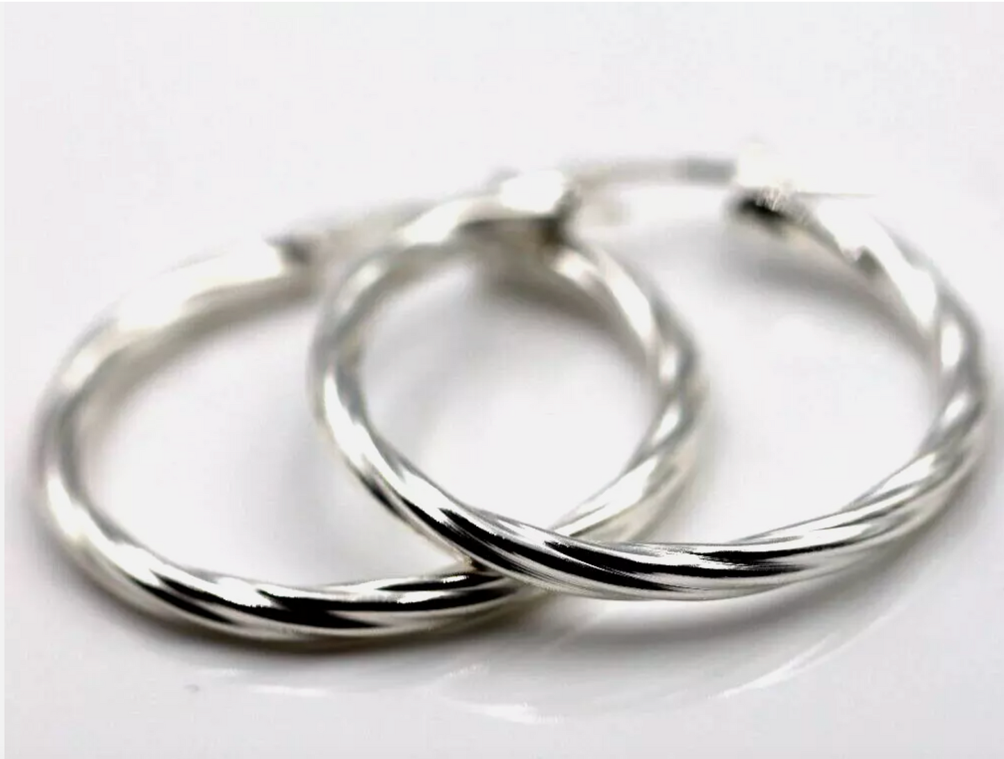 Sterling Silver 925 34mm Large Round 3mm tube Twist Hoop Earrings