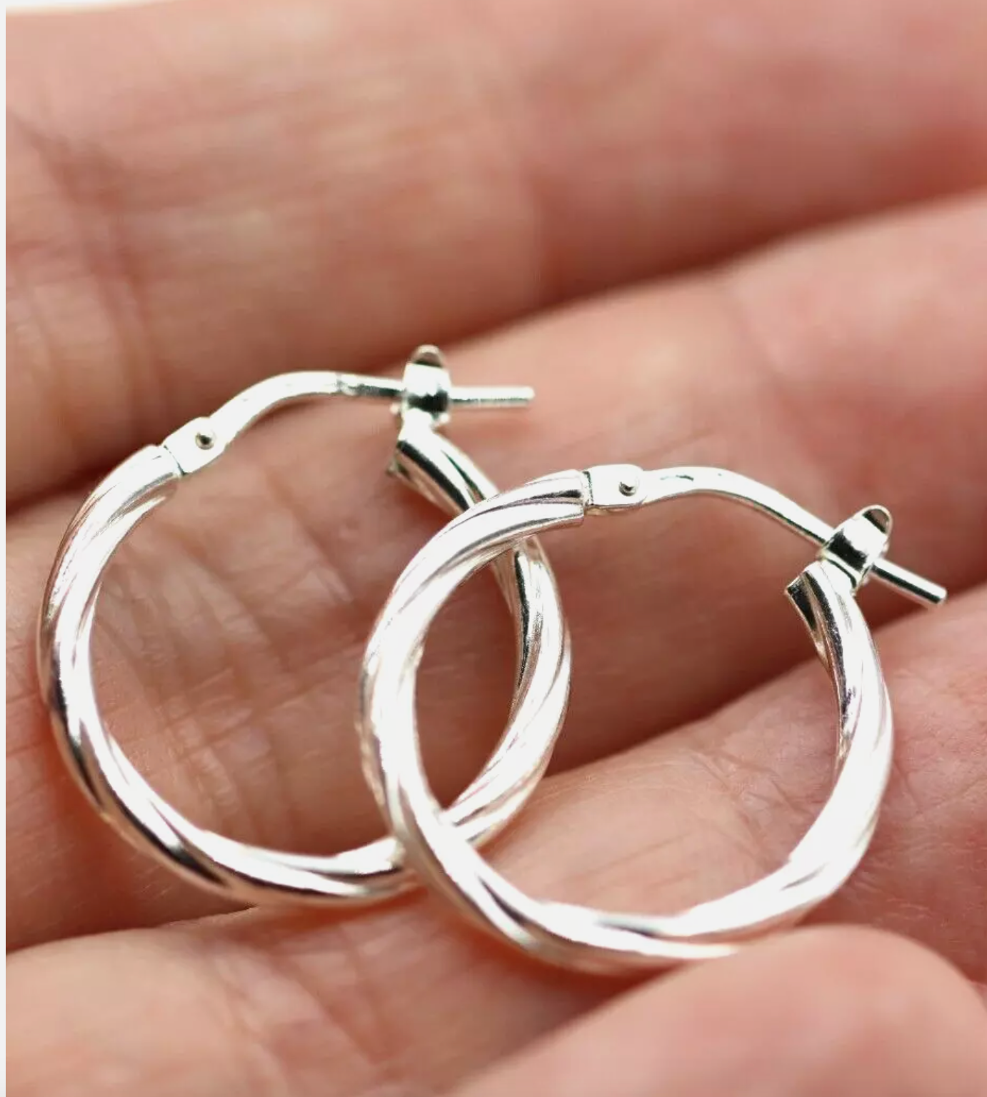 Genuine Sterling Silver 925 Twist Hoops Earrings Plain 19mm