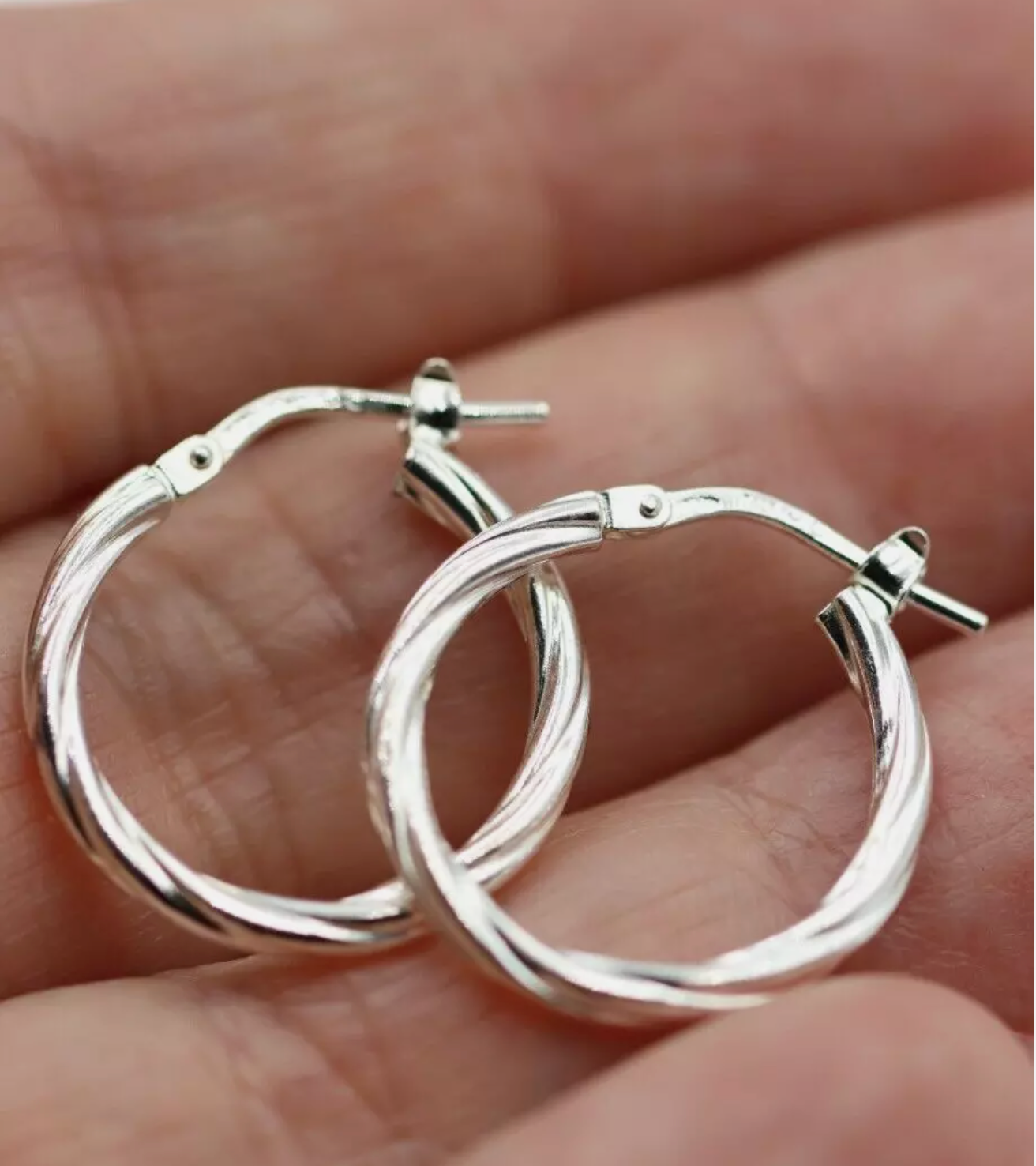 Genuine Sterling Silver 925 Twist Hoops Earrings Plain 19mm