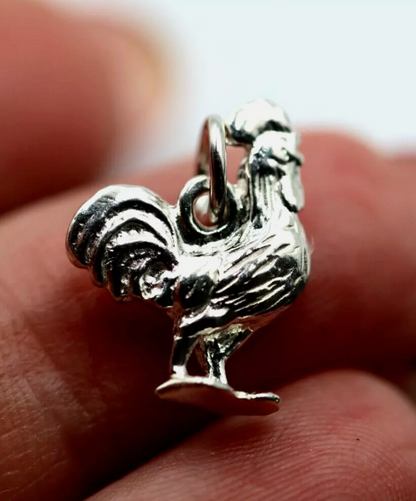 Genuine Sterling Silver 925 Rooster Pendant / Charm