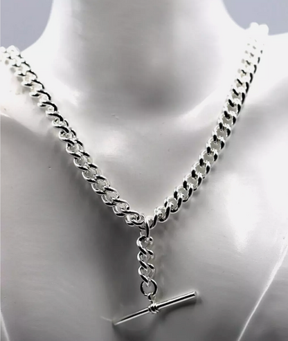 Sterling Silver 925 Heavy Kerb Curb Chain Necklace 50cm 71.2grams T-Bar