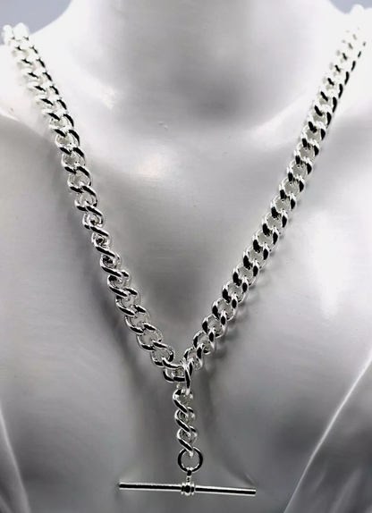 Sterling Silver 925 Heavy Kerb Curb Chain Necklace 50cm 71.2grams T-Bar