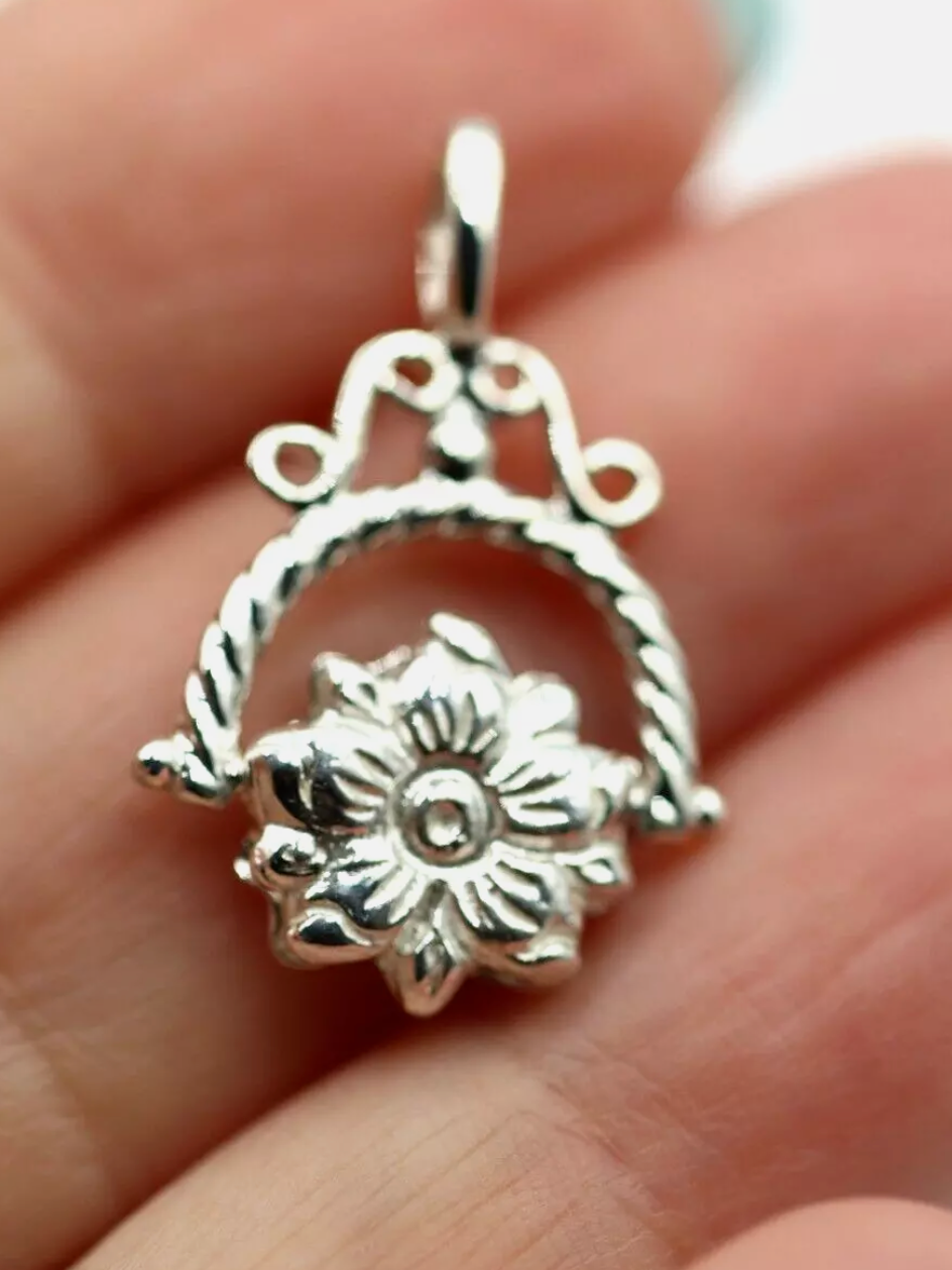 Genuine New Fancy Sterling Silver 925 Flower Spinner Pendant