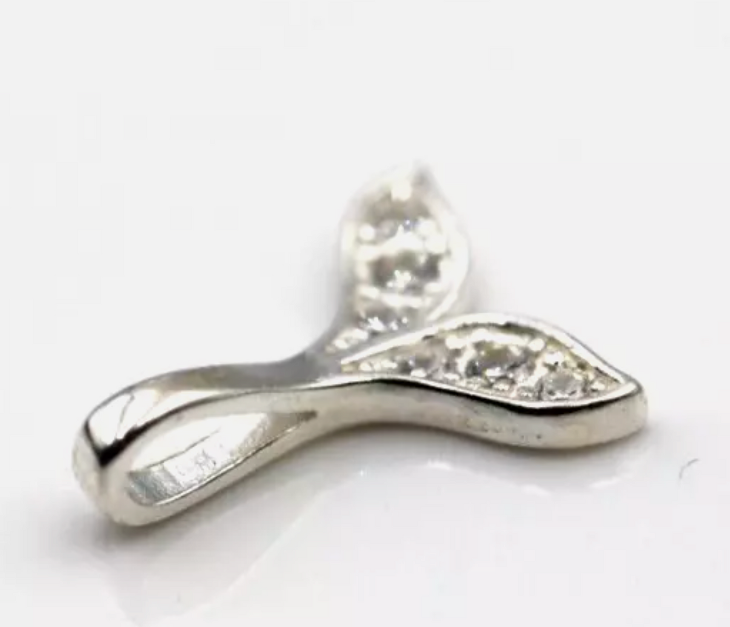 Genuine Sterling Silver 925 Small Whale Tail Solid CZ Pendant Charm