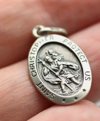 Sterling Silver 925 Oxidised St Christopher Pendant Charm Travel Saint