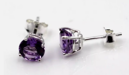 Genuine Sterling Silver 925 7mm Natural Amethyst Stud Earrings