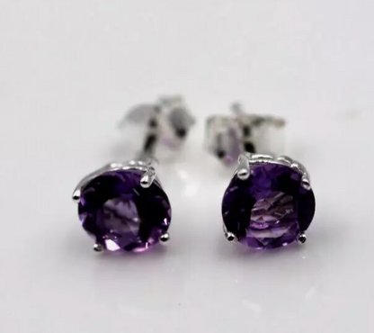 Genuine Sterling Silver 925 7mm Natural Amethyst Stud Earrings