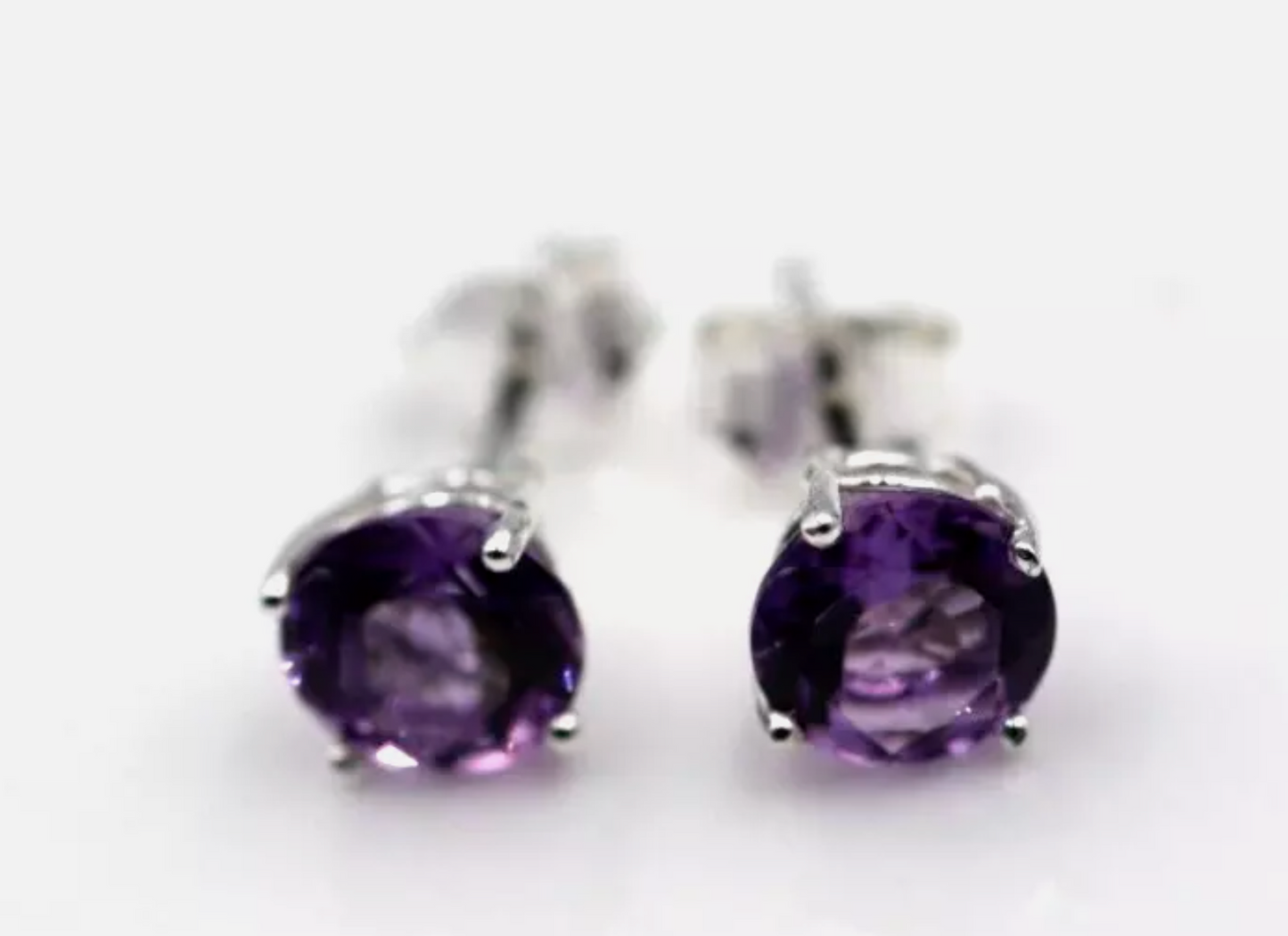 Genuine Sterling Silver 925 7mm Natural Amethyst Stud Earrings