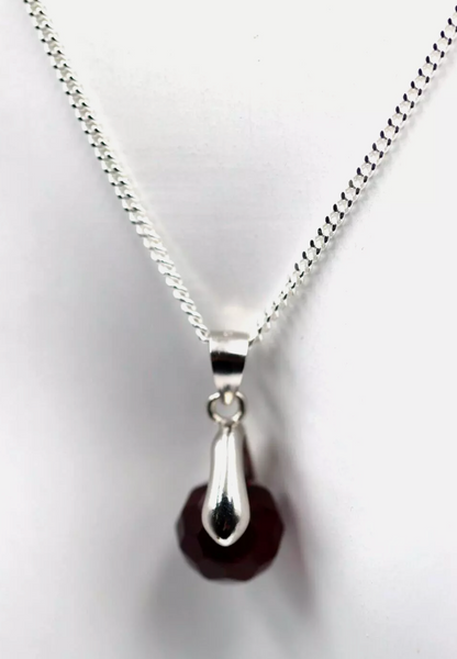 Sterling Silver 925 Curb Chain 50cm +12mm Spinner Garnet Bead Ball Pendant