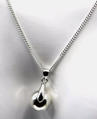 Sterling Silver Curb Necklace Chain 50cm +12mm Spinner Ball Pendant