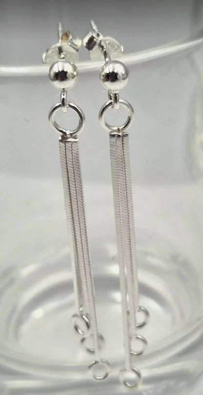 Sterling Silver 925 Stud Post Earring with Dangles 4mm Ball