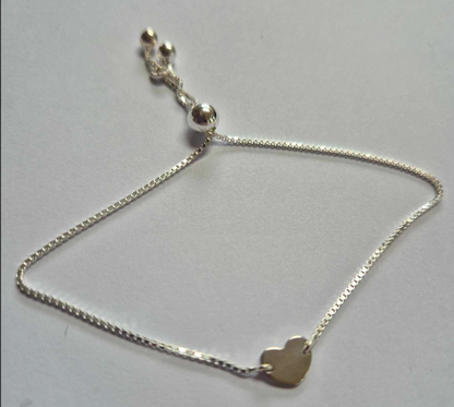 Sterling Silver 925 Bracelet with Heart Plaque, Adjustable Box Link