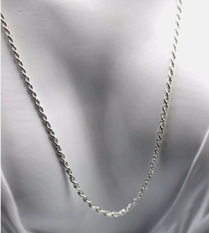 Sterling Silver 925 75cm Diamond-Cut French Rope Chain Necklace Adjustable