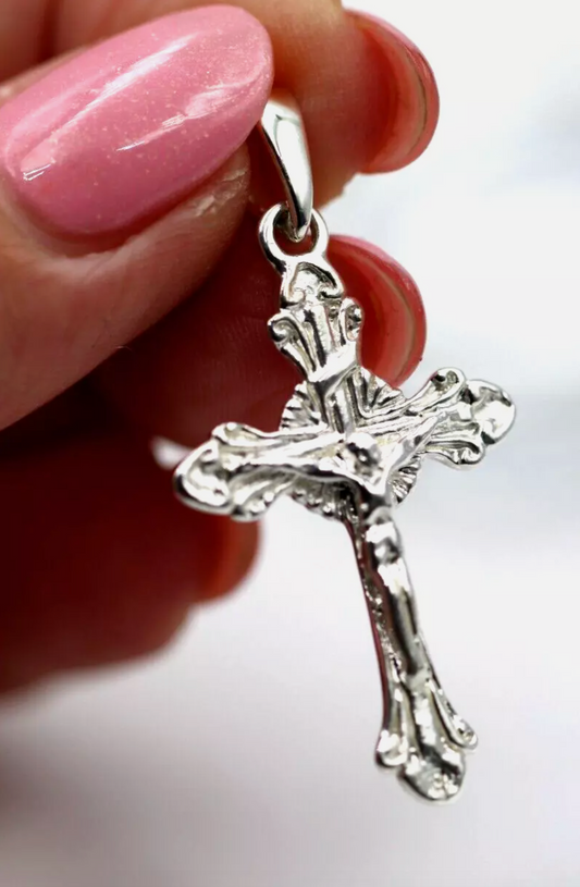 Sterling Silver 925 Cross 3D Christian Jesus Christ Crucifix Necklace