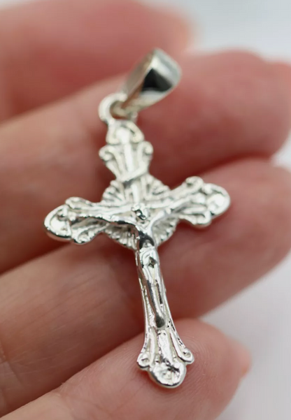 Sterling Silver 925 Cross 3D Christian Jesus Christ Crucifix Necklace