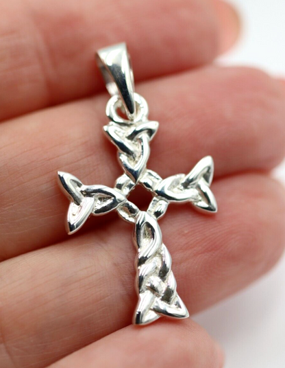 Sterling Silver 925 Celtic Knot Braid Cross Pendant