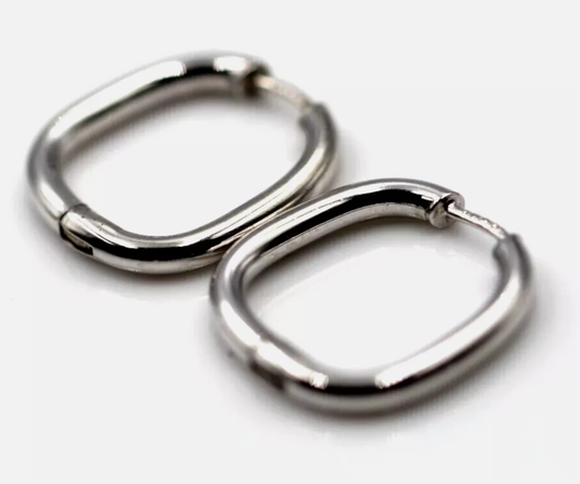 Genuine Sterling Silver 925 Hoop Huggies Square Huggie Tube Earrings