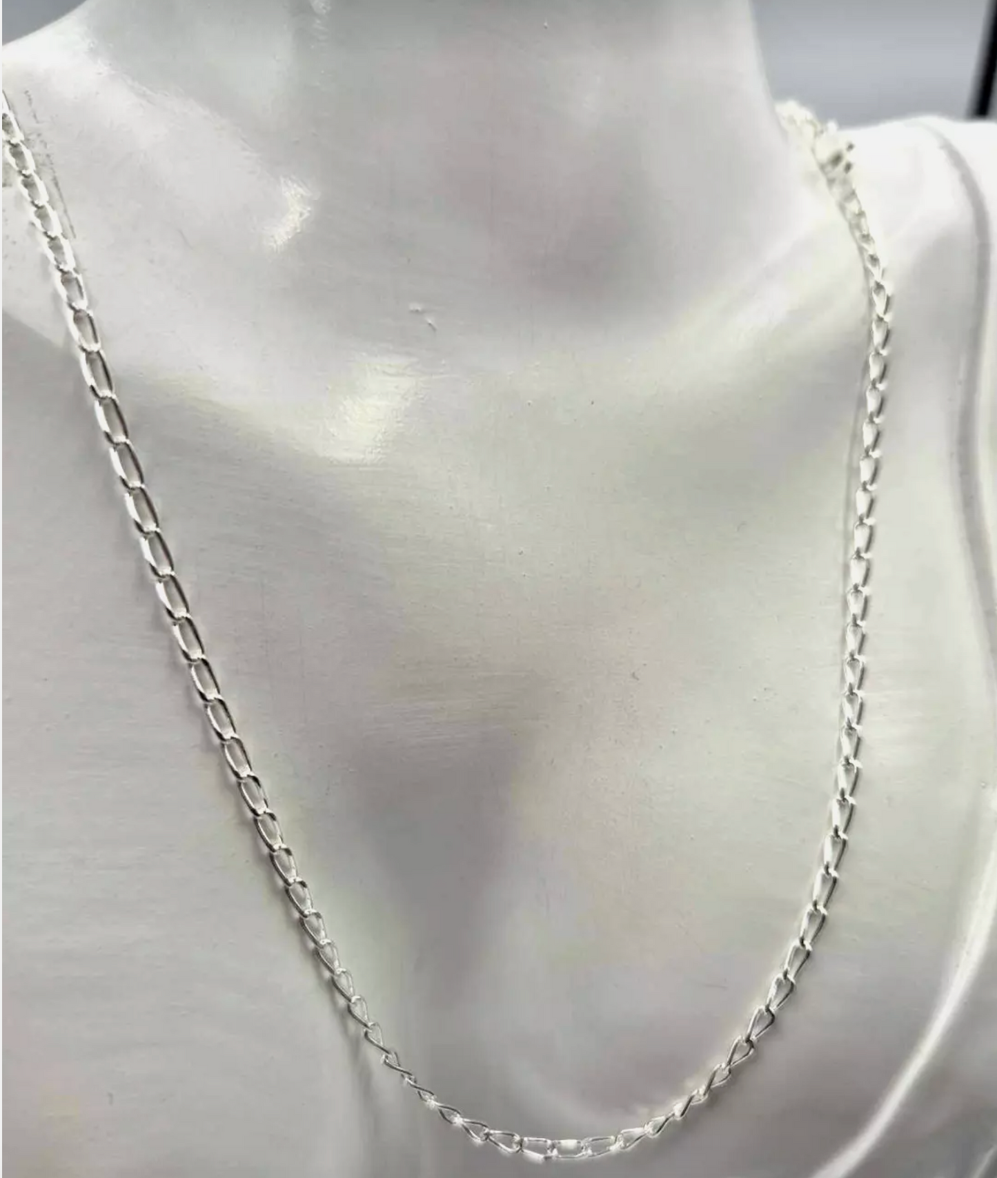 Sterling Silver Long Link Curb Diamond Cut Chain Necklace 45cm, 50cm or 55cm 2.1mm Wide