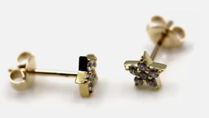 Genuine 9ct 9kt Yellow Gold Cubic Zirconia Star Stud Earrings