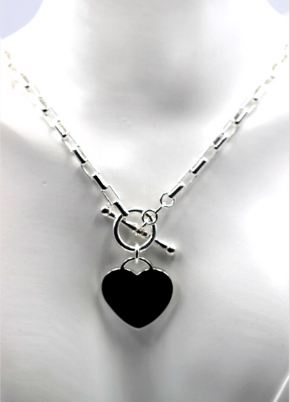 Genuine 45cm, 50cm or 55cm Sterling Silver 925 Cable Link With T-Bar And Heart Necklace (Copy)