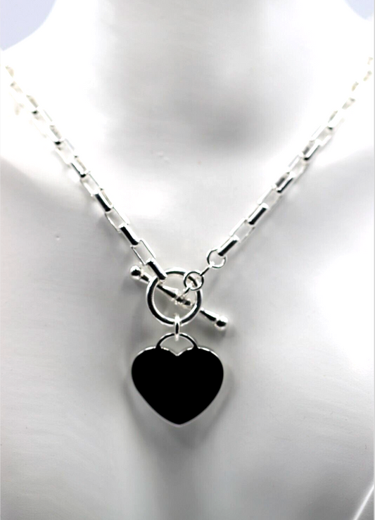 Genuine 45cm, 50cm or 55cm Sterling Silver 925 Cable Link With T-Bar And Heart Necklace (Copy)