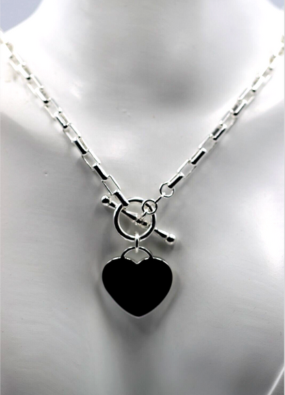 Genuine 45cm, 50cm or 55cm Sterling Silver 925 Cable Link With T-Bar And Heart Necklace (Copy)