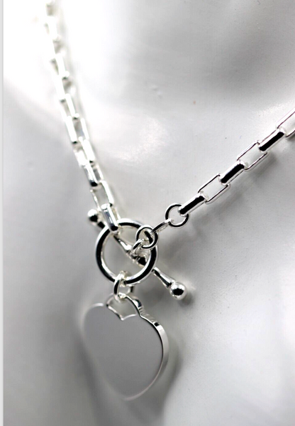 Genuine 45cm, 50cm or 55cm Sterling Silver 925 Cable Link With T-Bar And Heart Necklace (Copy)