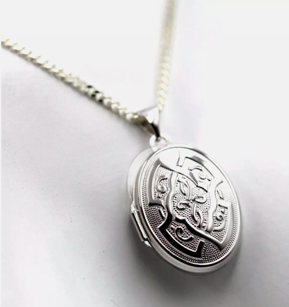 Sterling Silver 925 Oval Celtic Locket Pendant With 2 Photos + Chain Necklace