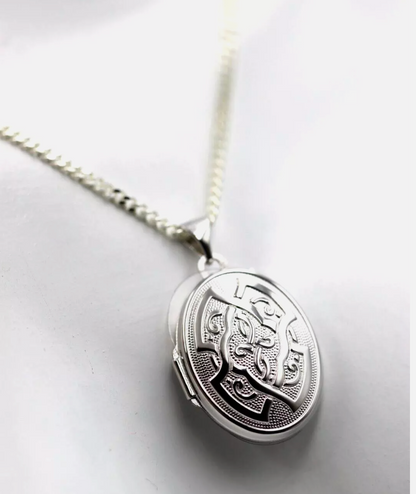 Sterling Silver 925 Oval Celtic Locket Pendant With 2 Photos + Chain Necklace