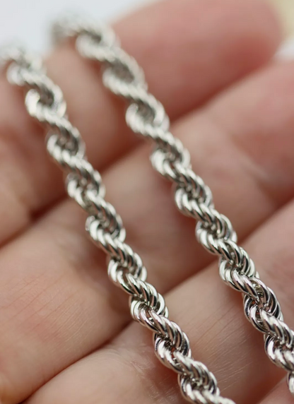 Genuine 9ct 9k White Gold Solid Rope Chain 28grams 4.4mm Wide 42cm