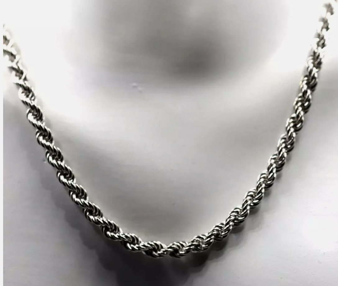 Genuine 9ct 9k White Gold Solid Rope Chain 28grams 4.4mm Wide 42cm