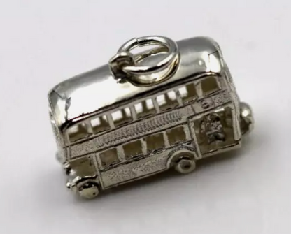 Sterling Silver 925 or 9ct Yellow Gold Double Decker Bus Opening Charm Pendant