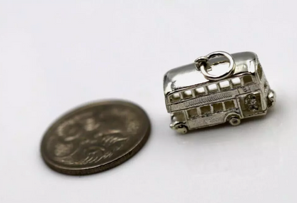 Sterling Silver 925 or 9ct Yellow Gold Double Decker Bus Opening Charm Pendant