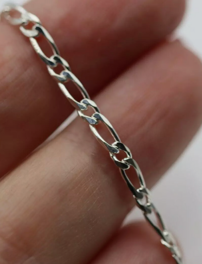 Genuine Sterling Silver 925 Figaro Charm bracelet 19cm long