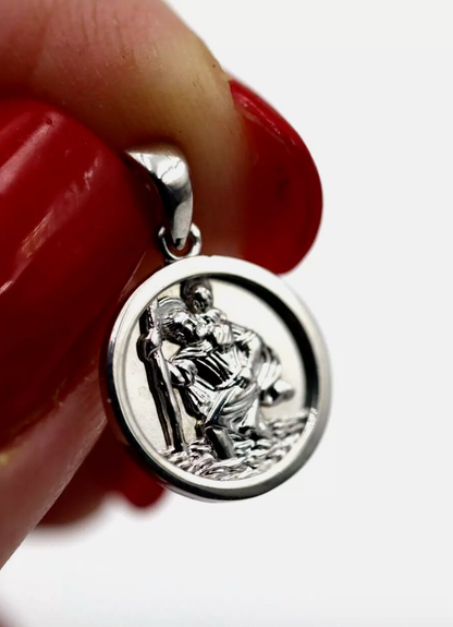 Sterling Silver 925 St Christopher 12mm Pendant Charm Travel Saint