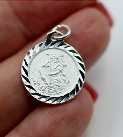 Sterling Silver 925 Saint Christopher Medal 16.5mm Diamond Cut Pendant Charm