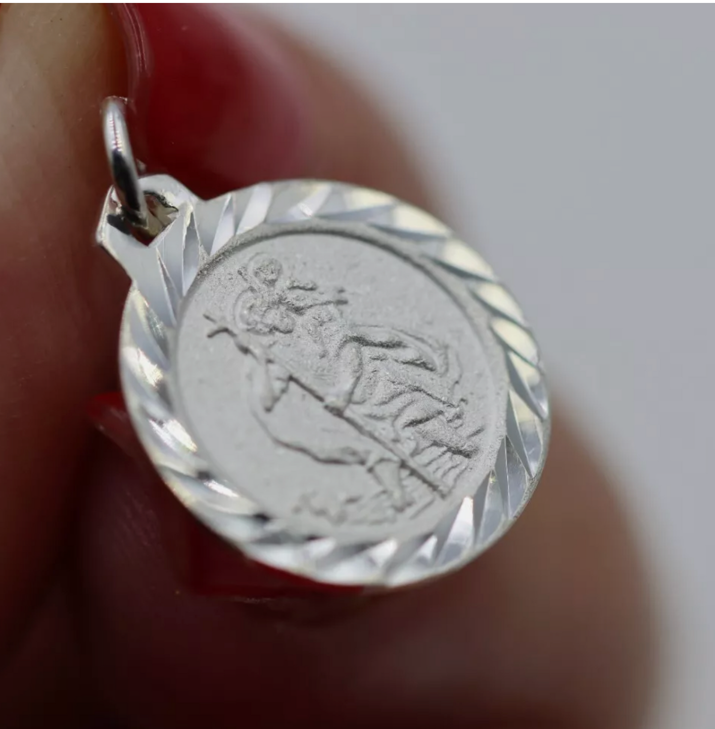 Sterling Silver 925 Saint Christopher Medal 16.5mm Diamond Cut Pendant Charm