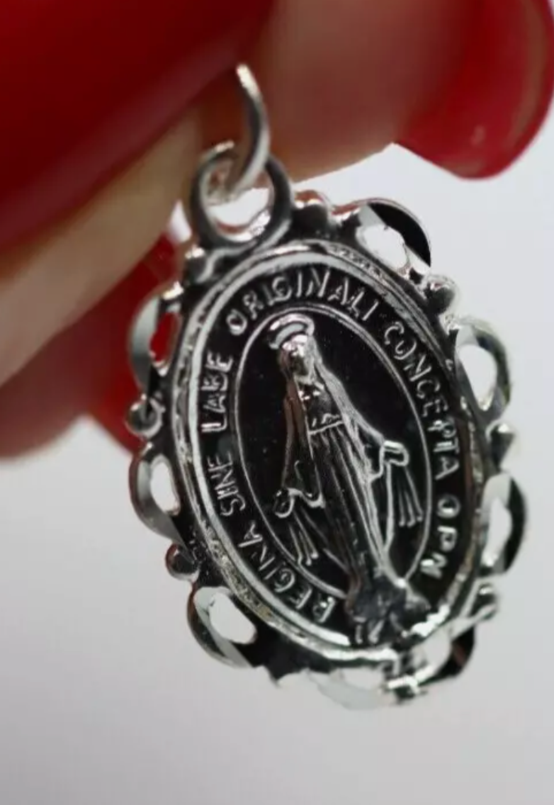 Sterling Silver 925 Medal 14x18mm Miraculous Mary Pendant Charm