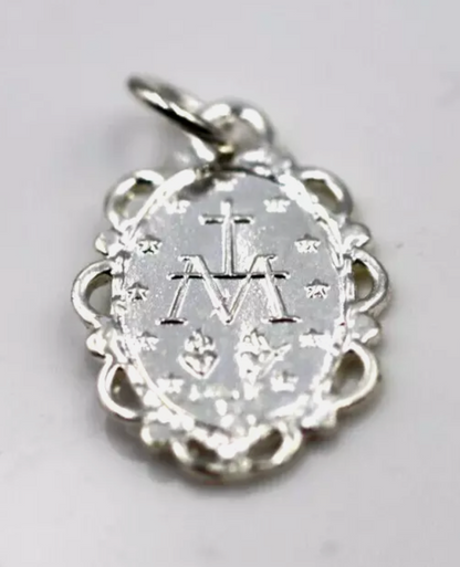 Sterling Silver 925 Medal 14x18mm Miraculous Mary Pendant Charm