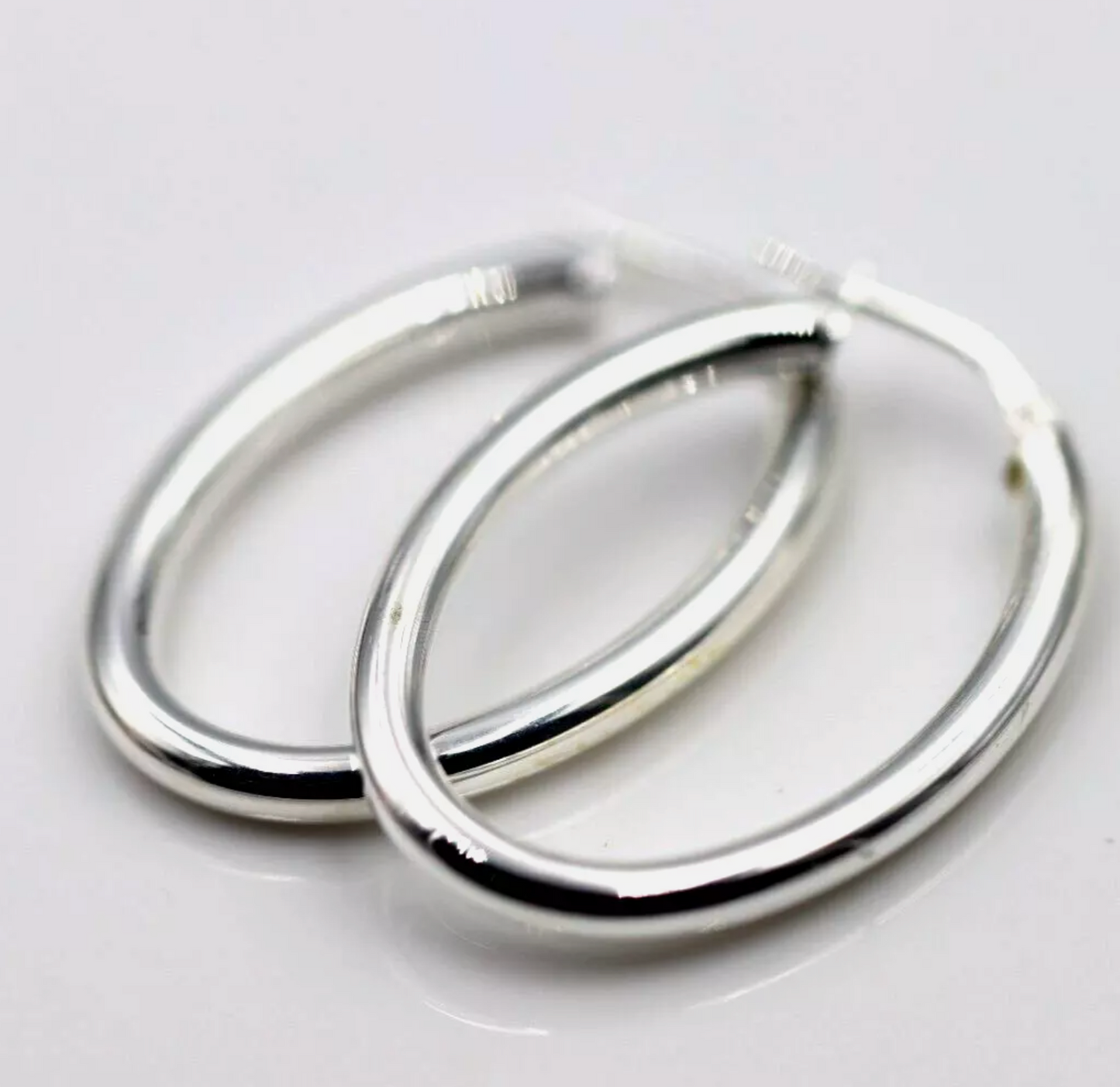 Genuine Sterling Silver 925 Oval Hoops Earrings Plain 33mm x 23mm